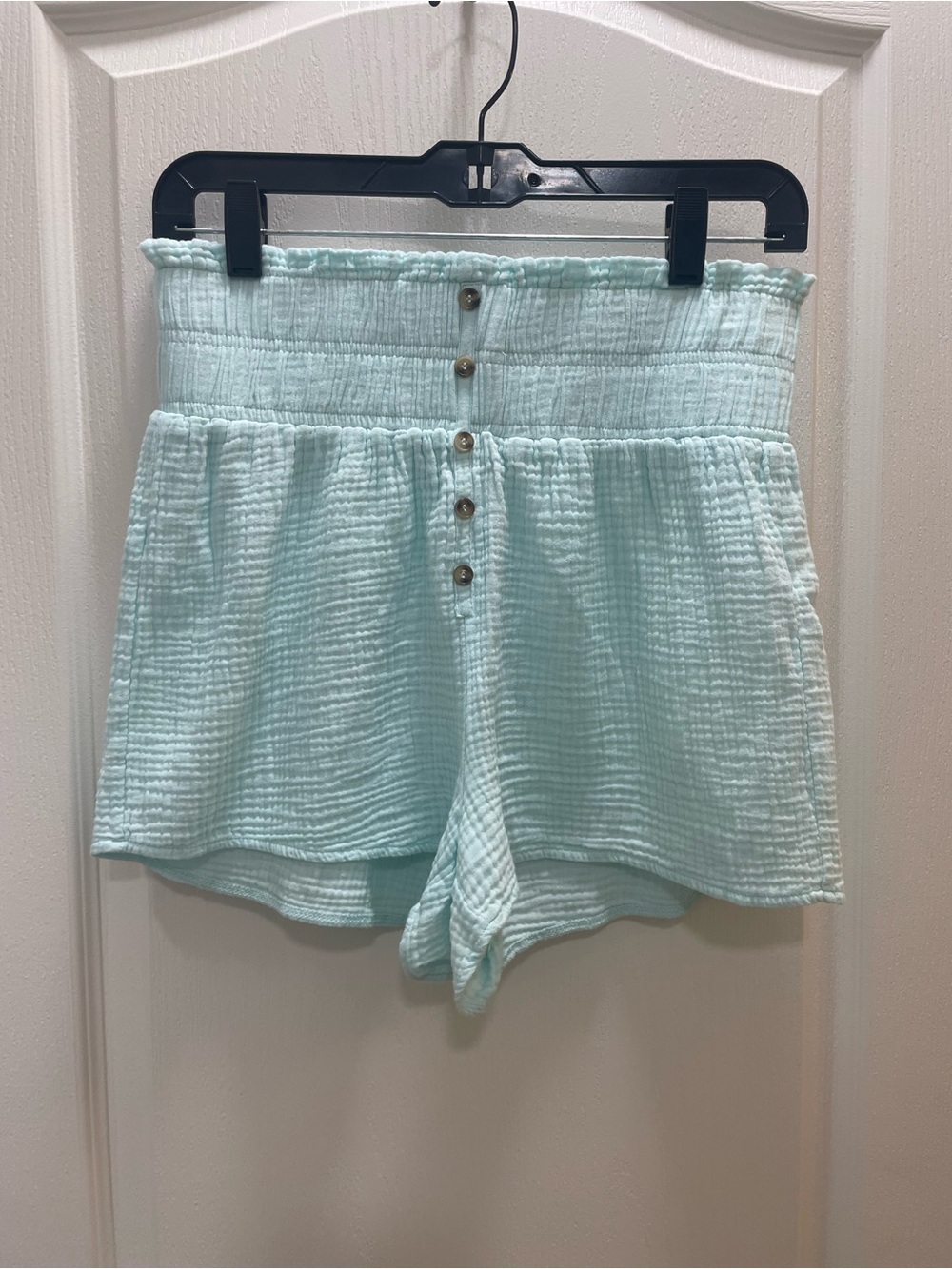 Simply Southern Light Aqua High-Waist Button Front Shorts